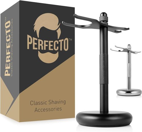 Perfecto Deluxe Black Razor Stand | Prolongs Life of Safety Razor & Brush - Ideal Gift for Him