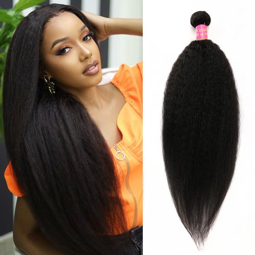 Bundles Human Hair Kinky Straight Yaki Straight Bundles Kinkystraight 16 Inch 1 Bundle 12A 100% Unprocessed Brazilian Virgin Human Hair Bundles for Black Women Natural Black Raw Hair Extension