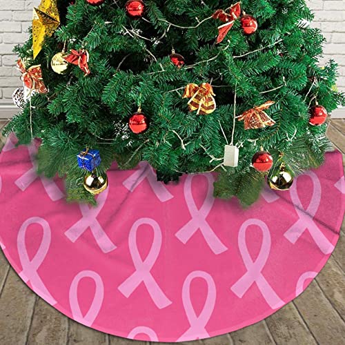 Pink Ribbon Christmas Tree Skirt 48 Inches - Holiday Decor, Gift Cover