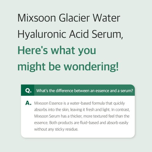 mixsoon Glacier Water Hyaluronic Acid Serum - Deep Hydration and Cooling for Face, Hydration Booster, Refreshing Lightweight Texture 30ml / 1.01 fl.oz. Korean Glass Skin Care