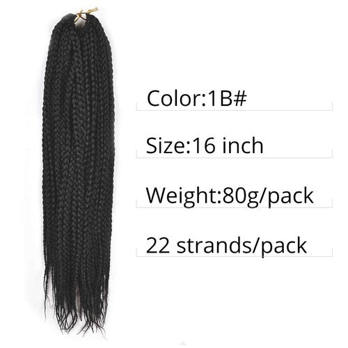 16 Inch Box Braid Crochet Hair,Crochet Box Braids,Crochet Braids Box Braids,Crochet Box Braids Pre Looped,1CM In Diameter 3X 100% Synthetic Hair Extensions(132 Strands,1B#)