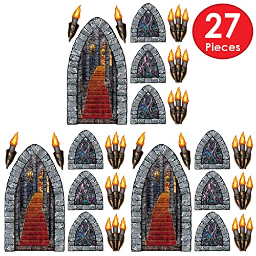 Gothic Castle Prop Set - 27 Medieval Window, Torch & Stairway Cutouts for Halloween & Haunted House Decor