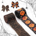 Halloween Fabric Ribbons with Spider Web Pumpkins Black & Gold Wired Decor Set - 5 Yards