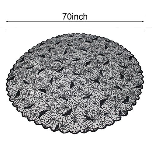 73.2-Inch Black Lace Round Tablecloth with Spider Web Design for Halloween Party