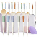 LULUCOLORS Colorful Series 18-Pcs Makeup Brush Set with Soft, Cruelty-Free Synthetic Bristles, Wooden Matte Handles, 2 Latex-Free Makeup Sponges & Travel Storage Bag – Face & Eye Brushes for Makeup