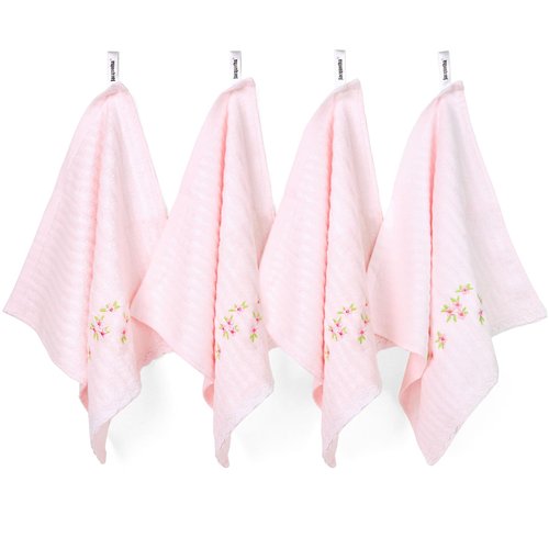 Jacquotha Pink Washcloths 4 Pack (Floral Embroidered), Soft Wash Cloths for Face, Body, Showering, Spa & Bathroom Decor Gifts, 13” x 13"