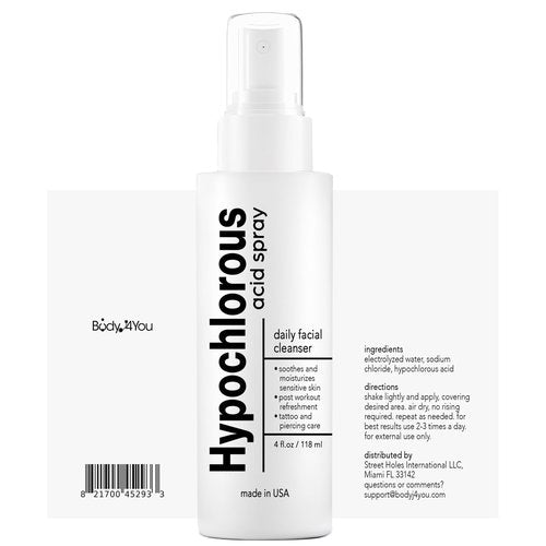 BodyJ4You Hypochlorous Acid Spray for Face Cleaner - HOCL Facial Toner Acne Sensitive Skin - HOCL Molecule Spray Topical Skin Redness Relief Breakouts - Piercing Aftercare Solution Fine Mist - 4 Fl Oz