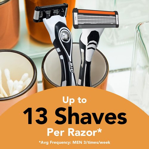 BIC Flex 5 Refillable Razors for Men, Long-Lasting 5 Blade Razors Refills for a Smooth and Comfortable Shave, 8 Razor Cartridges