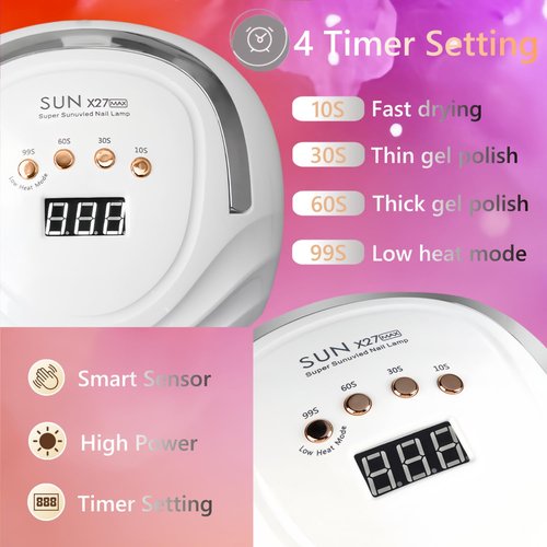 UV LED Nail Lamp with 81 Beads, 380W Nail Curing Lamps for Gel Polish with Automatic Sensor/4 Timer Setting,Led Nail Dryer, Professional Nail Art Drying Tools for Fingernail and Toenail