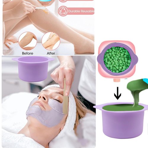 2-pack Silicone Wax Warmer Liner, Silicone Wax Bowl for Wax Warmer, Non-Stick Wax Melt Warmer Wax Pot Replacement, Reusable Wax Melt Liner with 50 Pcs Wax Spatula Sticks for Hair Removal purple