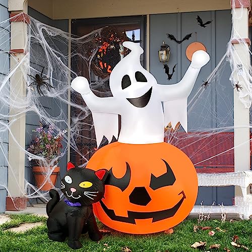 5 FT Halloween Inflatable Ghost Pumpkin Black Cat Yard Decor with LED Lights