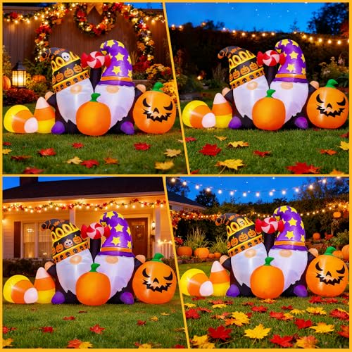 Halloween Inflatable Gnome Decoration with Pumpkins & LED Lights - 6FT Outdoor Indoor Yard Lawn Decor - Variation: Halloween Gnome