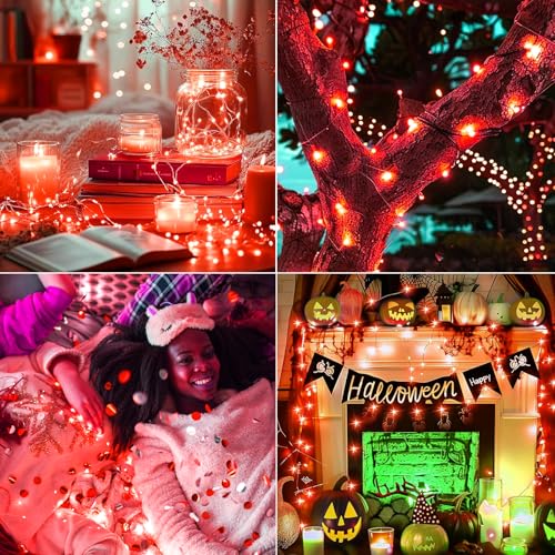 Orange Fairy Lights 8 Pack 7ft Battery Operated Waterproof Silver Wire 3 Modes Twinkle for DIY Decor