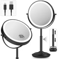 vpu Makeup Mirror with Lights, 1X/30X Lighted Magnifying Mirror Height Adjustable, 3000mAh Rechargeable Double Sided Vanity Mirrors with 3 LED Lighting and Adjustable Brightness for Desk Women Gift
