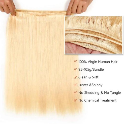 613 Straight Human Hair 16 Inch 100g/Pack 12A Unprocessed Myanmar Blonde One Bundle Double Weft Quick Wave Extensions for Women