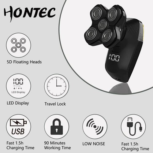 HONTEC Revolutionary Upgrade Bald Men's 4-in-1 Electric Head Shavers Cordless Comfortable IPX7 Waterproof m Wet/Dry Use Equipped with Clippers, Trimmers & Cleansing Rechargeable for Smooth Shave