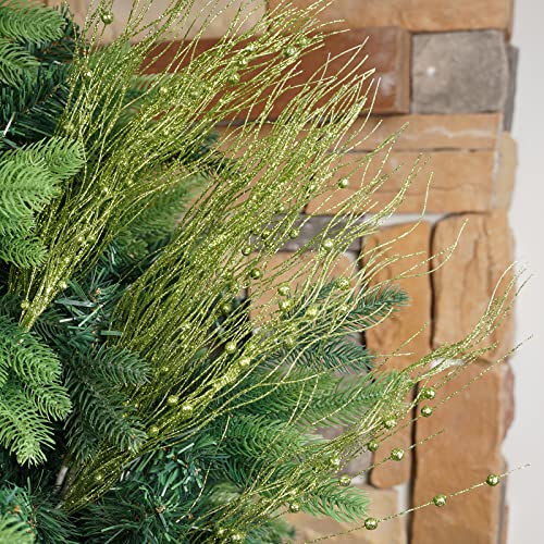 Artificial Glitter Berry Picks Set of 16 - Green Christmas Decorations