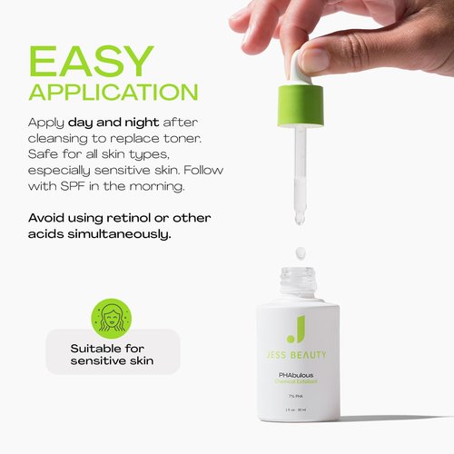 JESS BEAUTY | PHAbulous Chemical Exfoliant | Skin Care for Sensitive Skincare Hydration & Antioxidant Protection | 1 fl oz