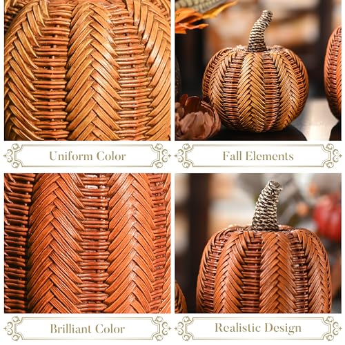 Medium Fall Pumpkin Decorations Set - 2 Resin Pumpkins for Autumn Home Decor