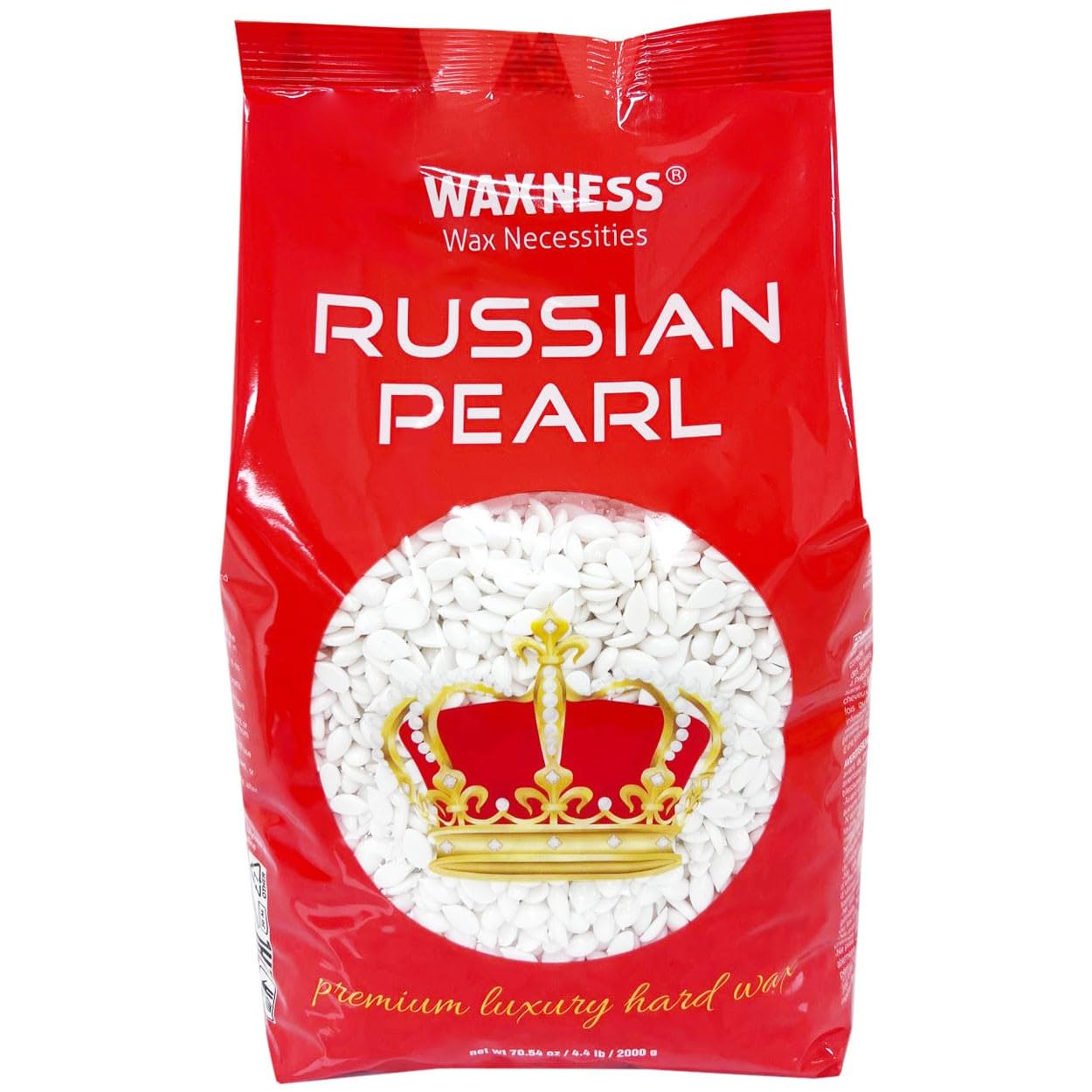 Waxness Russian Pearl Hard Wax Beads 4.4 lb (2 kg) – Rosin-Free Stripless Hard Wax with Creamy Texture and Skin Visibility, Professional Use – Made in Italy