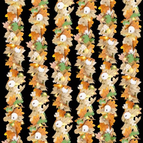 35.4Ft Fall Leaf Garland with Lights - 6 Pack Autumn Maple String Lights