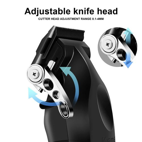 KEMEI Black Hair Clippers for Men， Adjustable Blade Cordless Clipper Professional Barber Clippers， USB Rechargeable Wireless Haircut Clippers km-2296