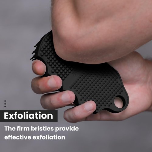 iTokGok Silicone Body Scrubber Silver-Infused Dual-Sided 3-in-1 for Shower, Body Cleaning+Massage+Exfoliator Body Brush Buffer for Men and Women, Silicone Loofah, Non-Slip Handle (Black)