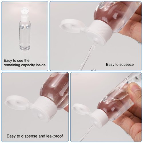 uxcell 2 Oz Plastic Bottles with Flip Caps, 24 Pcs Reusable Travel Size Containers with Lids Plastic Squeeze Refillable Dispensing Bottles for Shampoo, Body Soap, Toner(Brown Black)