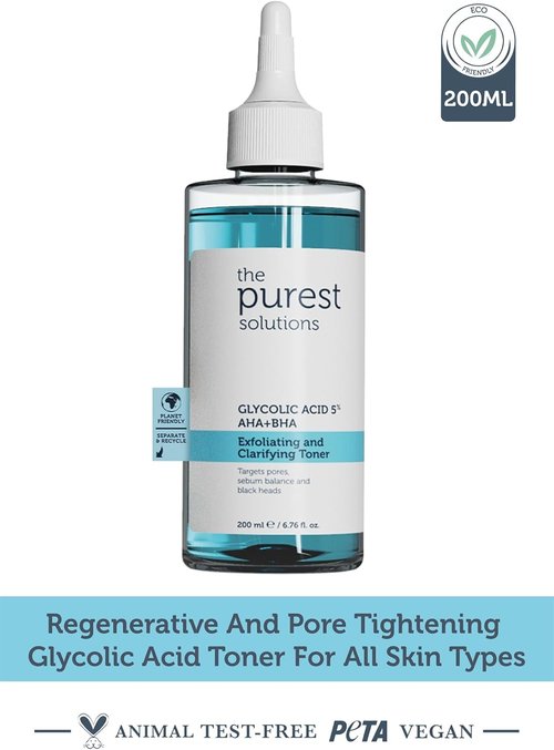 Purest Solutions Exfoliating Toner - Glycolic Acid 5% AHA + BHA for All Skin Types - Vegan | Cruelty-Free (6.76 fl. oz)