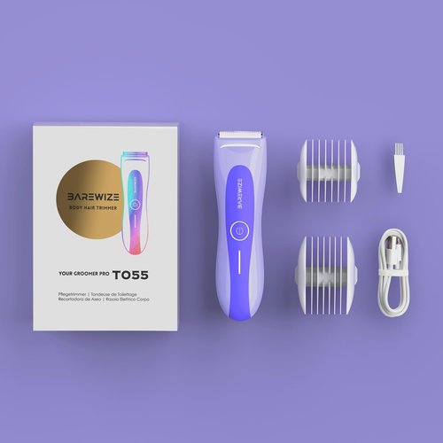 BAREWIZE Bikini Trimmer for Women, Electric Shaver for Women | LED Light, IPX7 Waterproof, USB-C Rechargeable, Ceramic Blade | Electric Razors for Women, Pubic Hair Trimmer Women (Violet Haze)