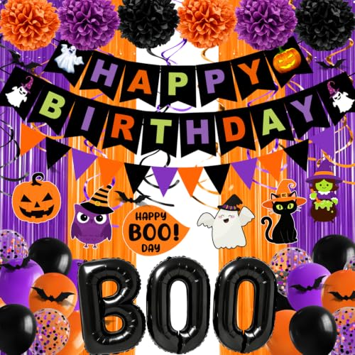 Halloween Birthday Party Decorations Set - 73 Pieces with Banner, Balloons, Bat Stickers, Garland & More - Birthday Variation