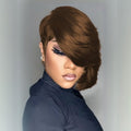 SAEIALL Short Pixie Cut Wig for Black Women Black Pixie Human Hair Chocolate Brown Short Wigs for Women Soft Real Human Hair Glueless Layered Wigs with Bangs Full Machine Made (Brown)