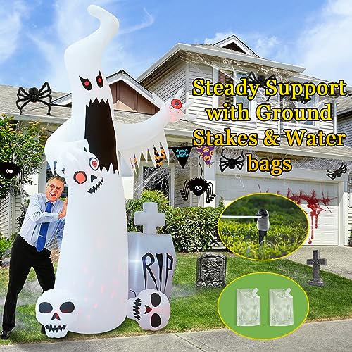 12 FT Halloween Ghost Inflatable Outdoor Decoration with Skulls - Spooky Yard Decor
