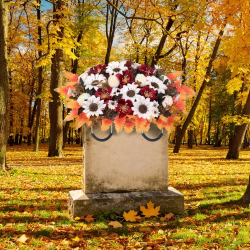 Fall Artificial Cemetery Flowers Headstone Flower Saddle - White & Saddle