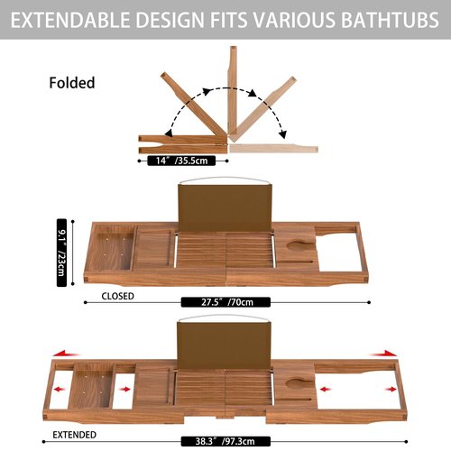 Premium Teak Bathtub Tray Caddy, Expandable Wooden Bath Tray for Tub,Luxury Bathroom Accessories,Great House Warming, Anniversary & Wedding and Birthday Gifts