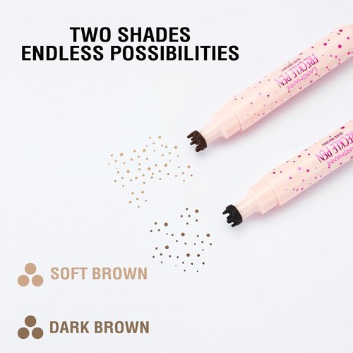 Jolilab Freckle Pen - 3-in-1 Dual-Ended Stamp & Precision Tip | Waterproof Eyeliner/Brow Pencil in Soft Brown & Dark Brown