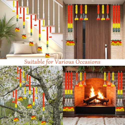 Artificial Marigold Garland Set - Deep Orange 11pcs for Diwali & Wedding Decor