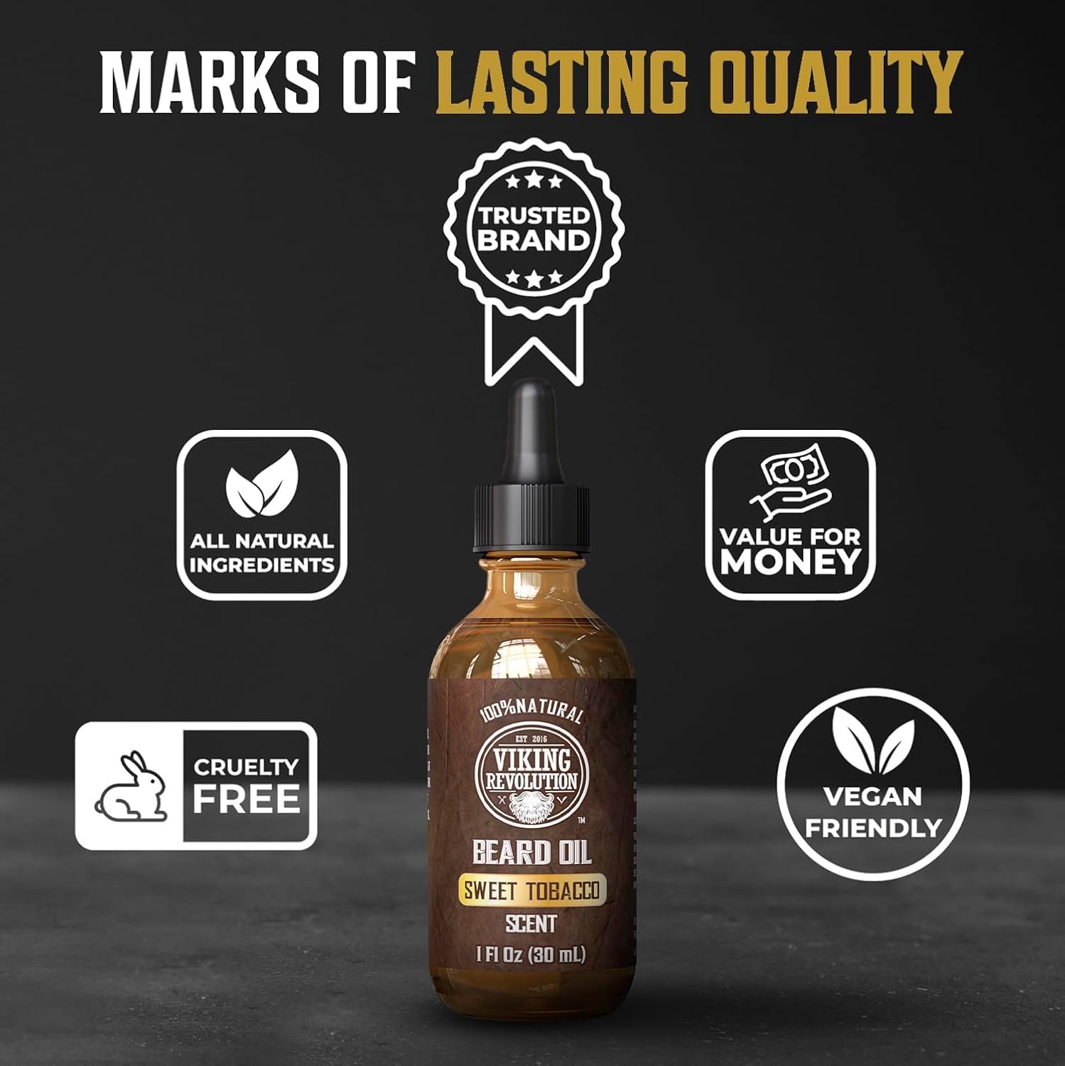 Viking Revolution Sweet Tobacco Beard Oil - Natural Argan & Jojoba Oil Softener | Moisturizes & Strengthens (1 Pack)