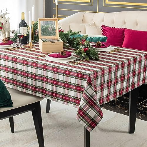 Christmas Waterproof Rectangle Tablecloth 60x84 Inch - White, Spill-Proof, Holiday Decor