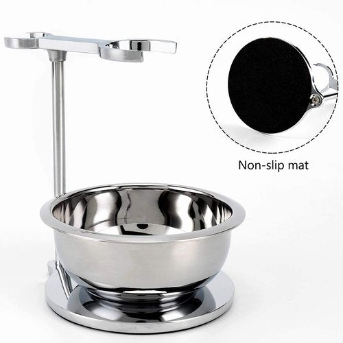PerPro Deluxe Stainless Shave Razor Stand + Shaving Soap Bowl with Shaving Brush,Compatible with Gillette Fusion,Double Edge Safety Razor,Cartridge Razor
