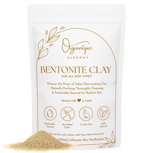 Organique Alchemy - Bentonite Clay Powder For Face, Body & Hair, Deep Pore Cleansing & Detox, Indian Healing Calcium & Sodium Clay, For Masks & Bath 32 oz (920g)