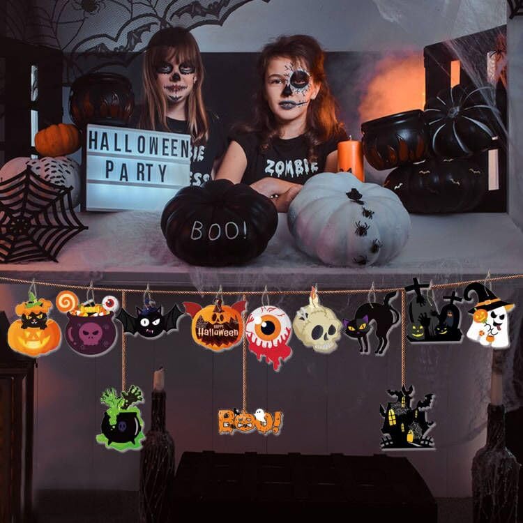 Halloween Tree Ornaments Set - Scary Pumpkins, Ghosts, Skulls & Bats for Party Decor