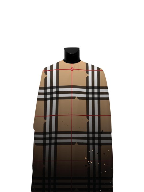 Illuzien Tan Plaid PRO Barber Cape, Hair Cut Cape, Water-Resistant Barber Accessories, Professional (SNAP)