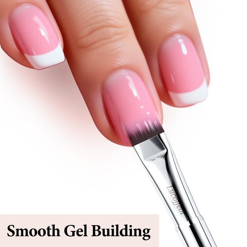 Lucoffeoi Nail Art Brush,2-in-1 French Tip and Cuticle Cleanup Brush for Gel Polish,Professional Nail Tool with Wooden Handle（French F18）