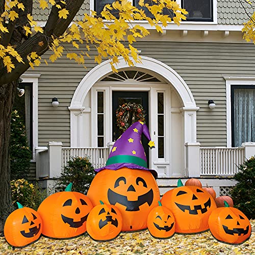 Inflatable Halloween Decorations - 8.2 Ft Pumpkin Witch Hat Yard Decor with LED Lights