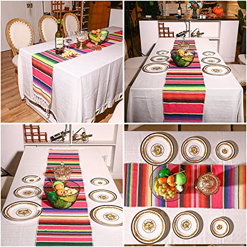 Mexican Serape Table Runners - Set of 10 Cotton Fiesta Decorations 14x84 Inches