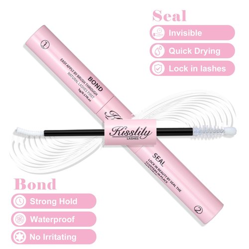 Kisslily Lash Cluster Glue Waterproof Bond and Seal Lash Glue Long Lasting Eyelash Glue Strong Hold Bond and Seal 2-in-1 Adhesive for Home Work Party Use (1, White)