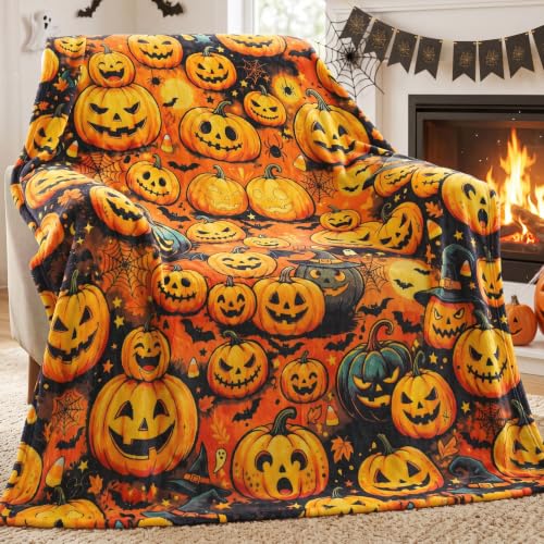 Halloween Pumpkin Blanket - Autumn Pumpkin Flannel Throw for Sofa Bed Party