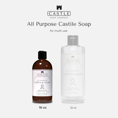Castile Soap Liquid Unscented 16 Oz - All Purpose Liquid Castile Soap Unscented Gentle Cleanser For Hair Body Wash Hand Wash Home Nourishing Formula Gentle on Skin For All Ages Daily Care
