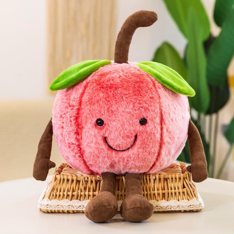 Cute Watermelon Plush Toy - Cherry Variation, Soft Stuffed Fruit Pillow, 13.7 Inch Gift for Kids